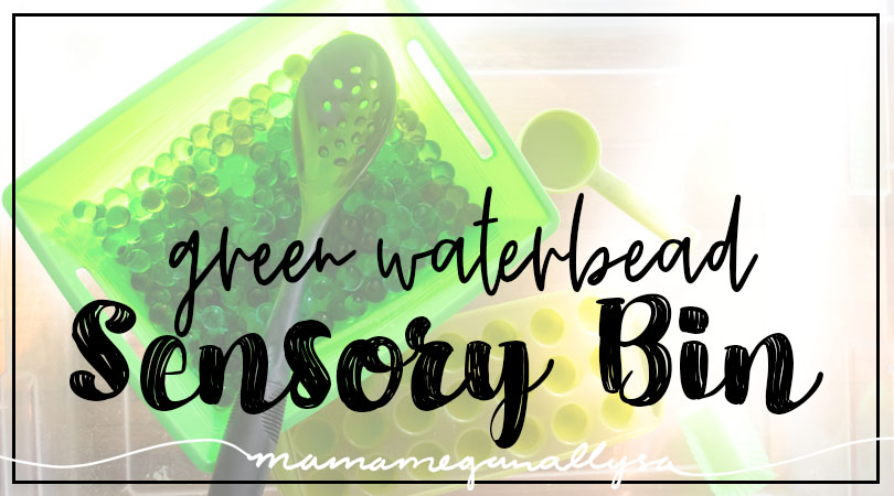 title card for green water bead sensory bin post