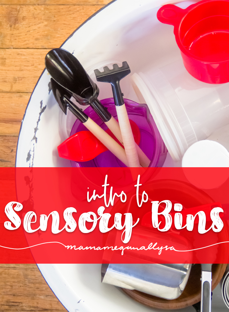 a collection of tools used in sensory bins, including scoops spoons tongs buckets, bowls, cups and canisters 