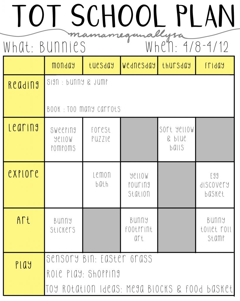 bunny tot school plan