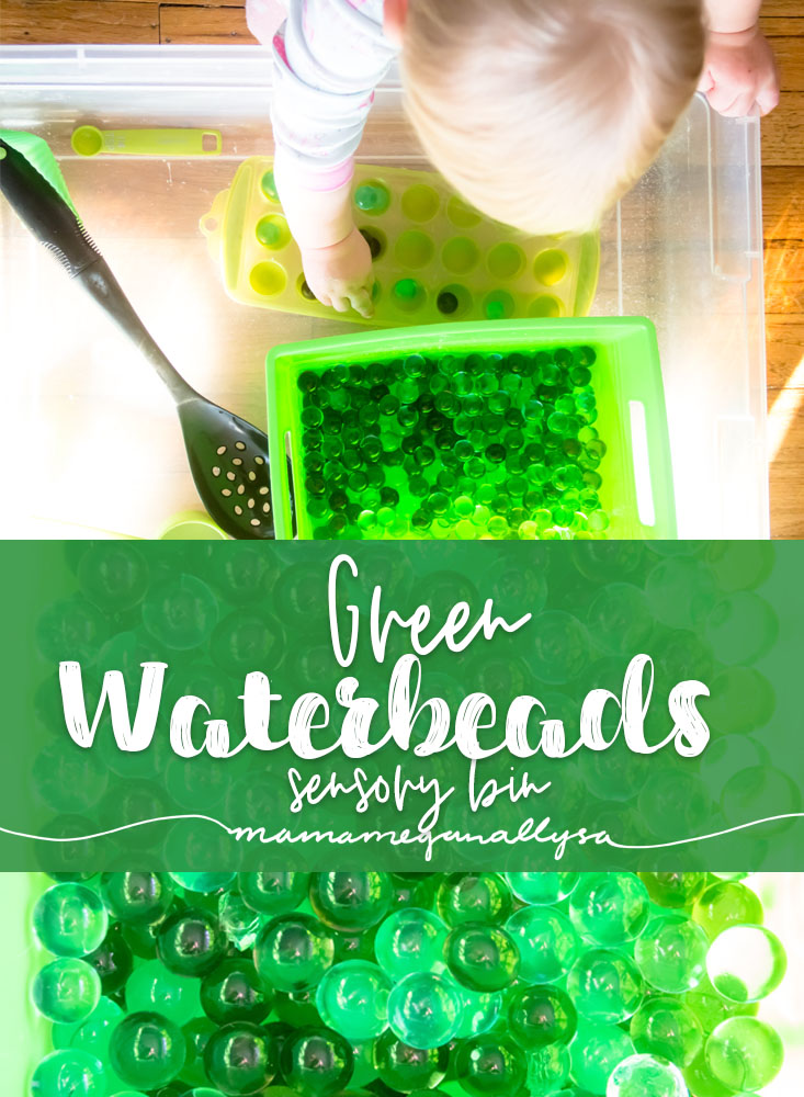 title card for my post on our green water bead sensory bin