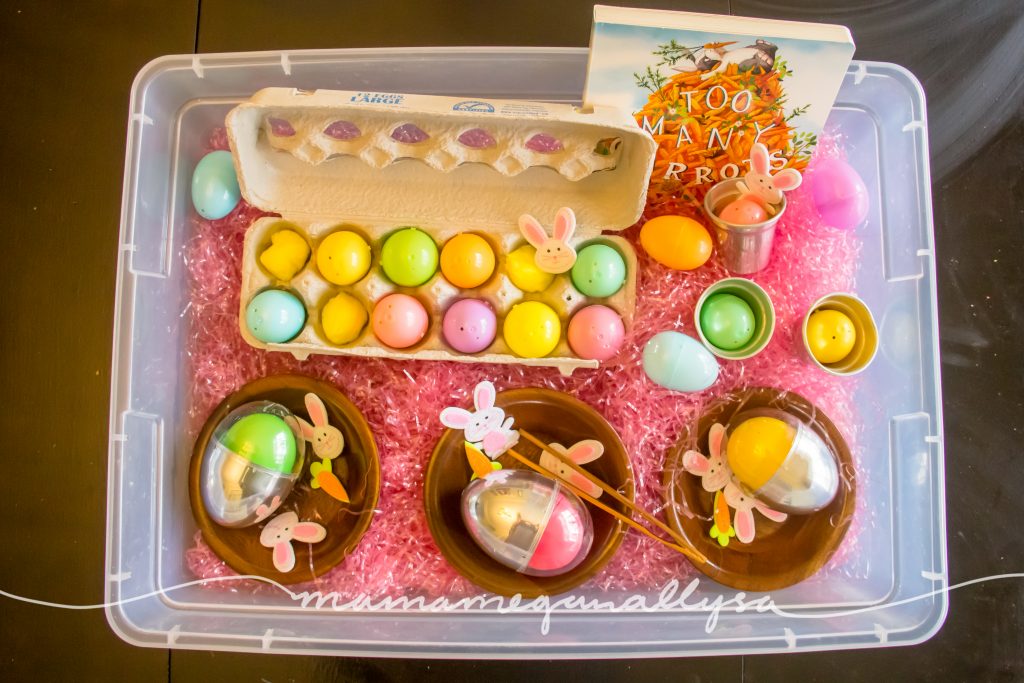 whats inside our Easter egg sensory bin