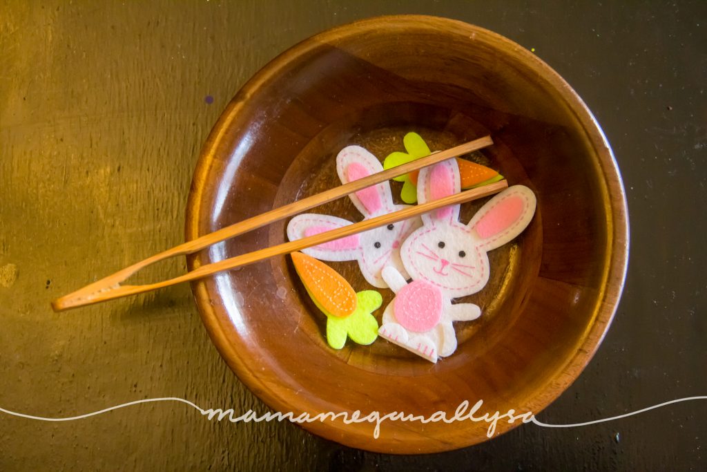 tongs, bowl and our bunny stickers