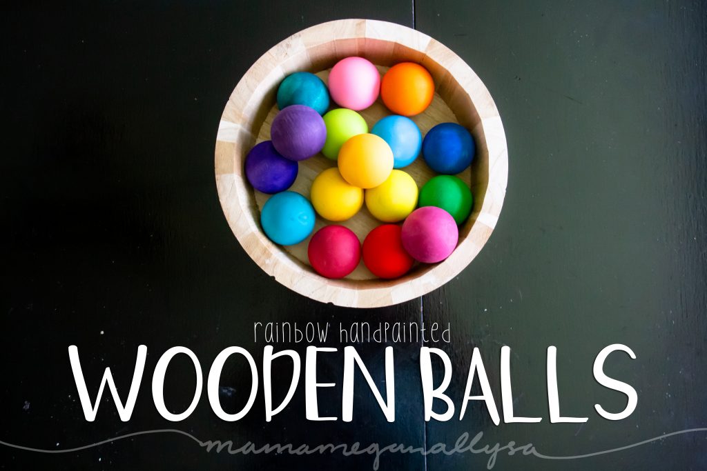 rainbow hand-painted wooden balls for loose parts play