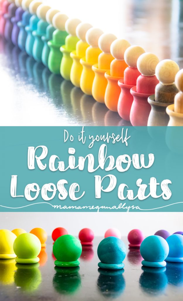 DIY rainbow loose parts toys for loose parts play and creation