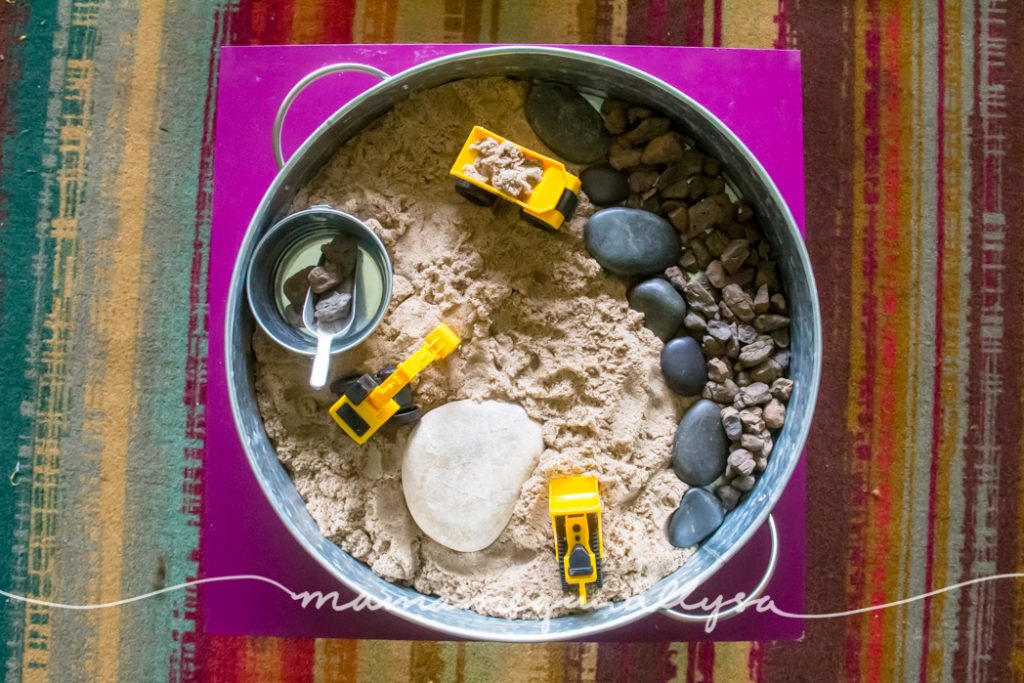 Construction Truck Sensory Bin - MamaMeganAllysa