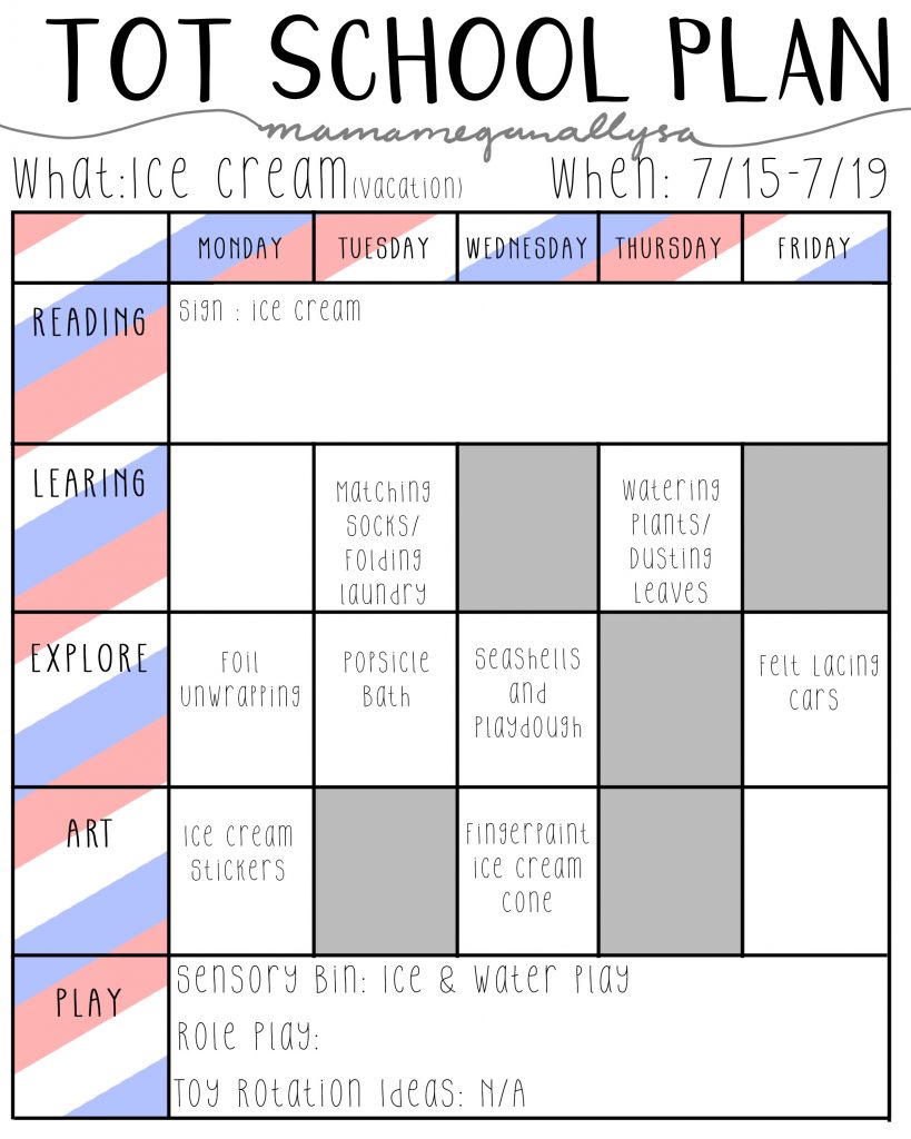 ice cream and vacation tot school lesson plans