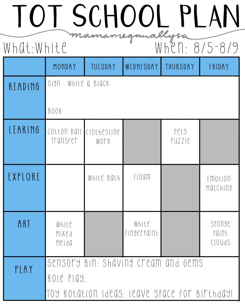 We are still working on our colors in summer tot school. This month is White and while she already is quite good at recognizing there is no harm in a little extra focus!