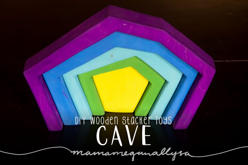 DIY stacker Toys : The Cave painted in a  vivid purple on the outer band to a bright lime green in the center