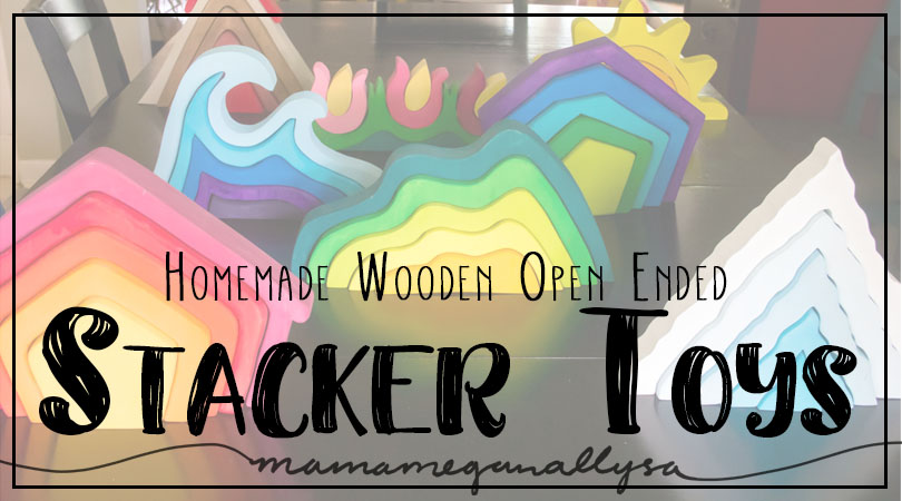 Homemade wooden open-ended stacker toys great for small world play