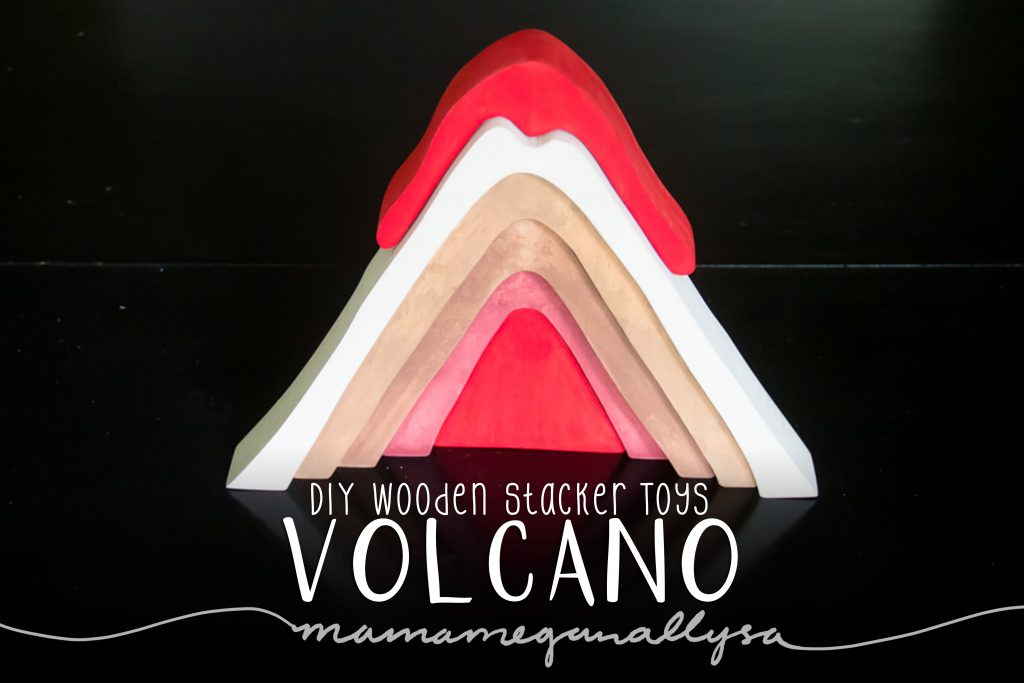 DIY stacker Toys : The Volcano : With red Magma at the center to taupe browns with an ash covered shell with the addition of a separate lava flow for the top of the mountain