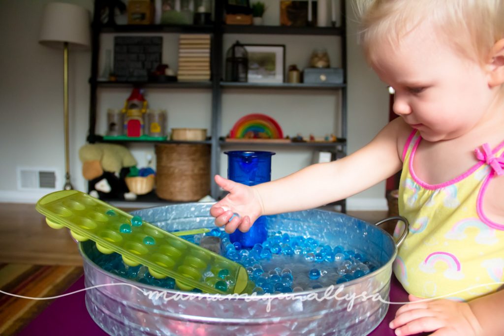 Offering a 'ramp' of sorts helped keep the water beads in the tray