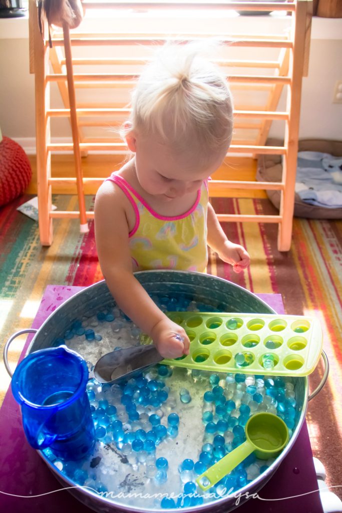 when she starts to squish the water beads in her hand I have to take the tray way from her.