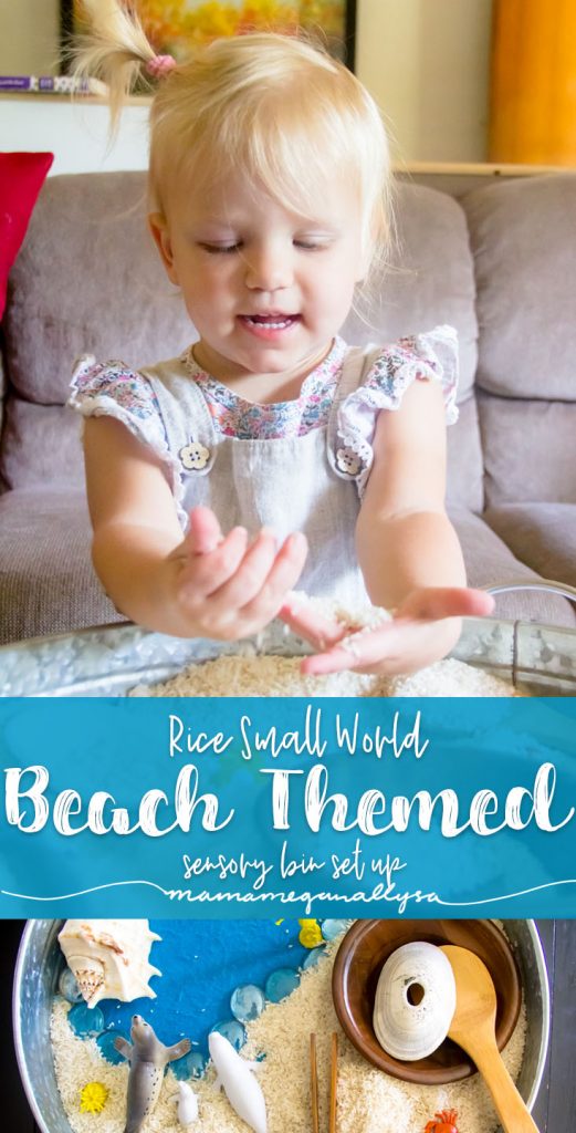 White Rice, Seashells and some ocean animals made for a great Beach themed sensory bin 