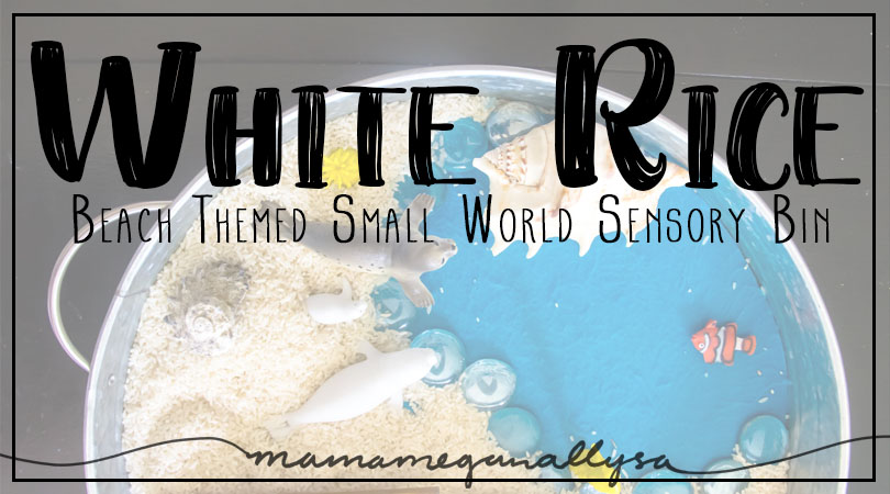 Beach themed Rice Sensory Bin small world play