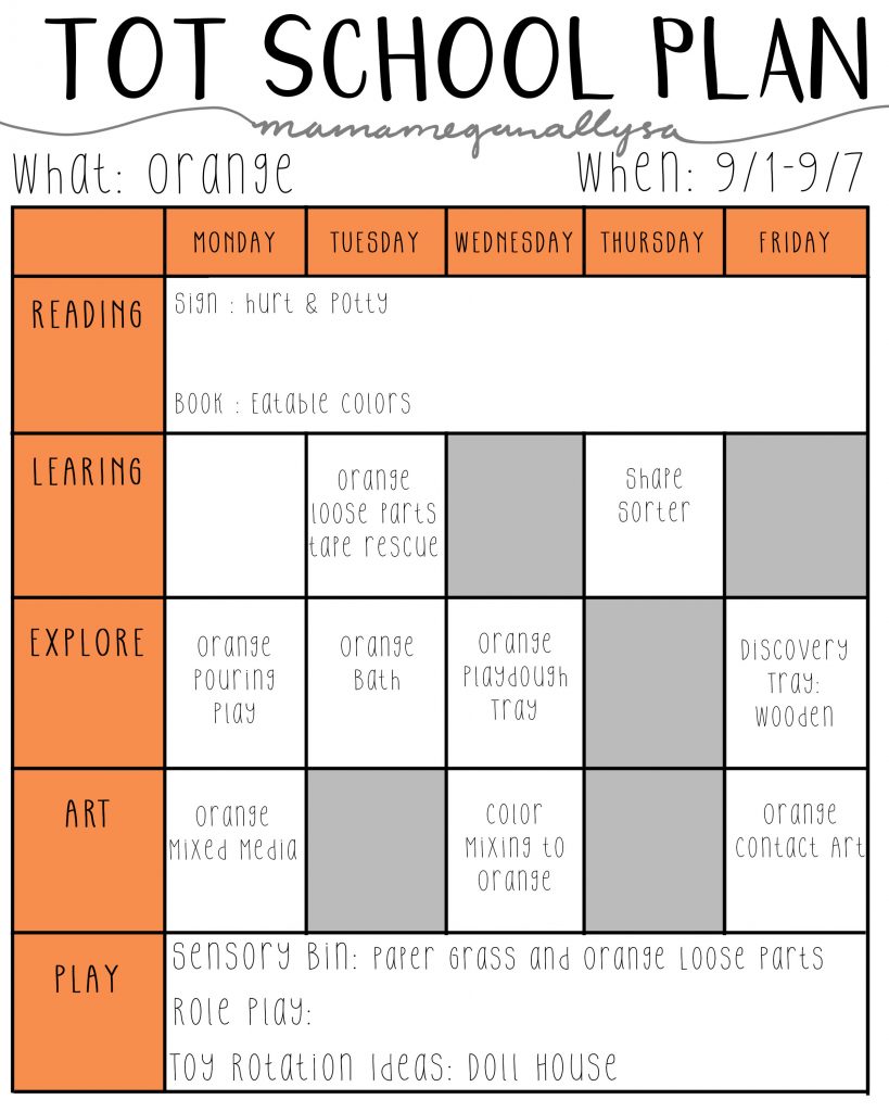 September Tot School Plan all about the color orange!