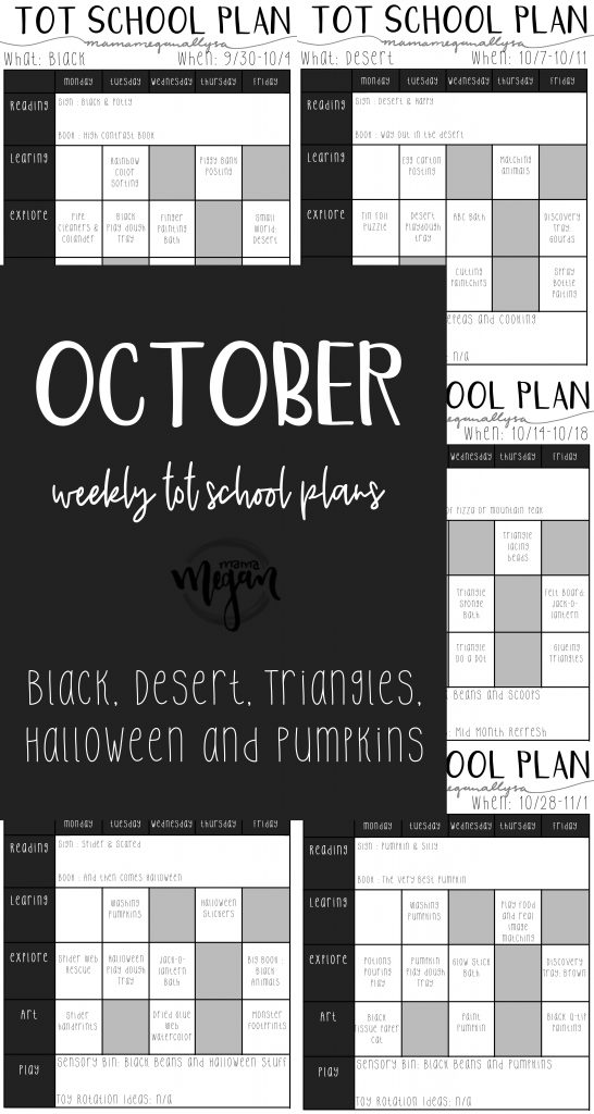 Our 2019 October Tot School plans feature the color black, desert animals, triangles, and lots of Halloween fun!