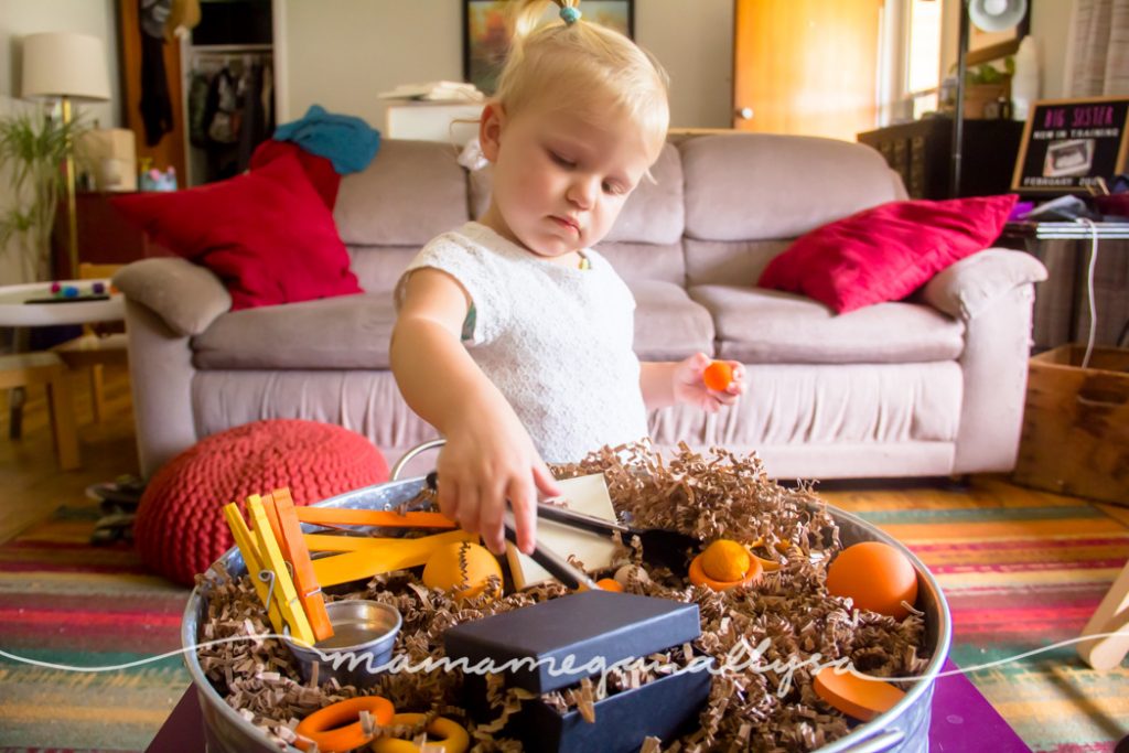 Orange Loose Parts Sensory Bin - MamaMeganAllysa