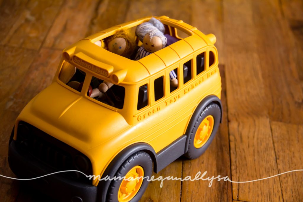 the green toys bus is sturdy and a good size and also has an open roof for "passengers" to hop in