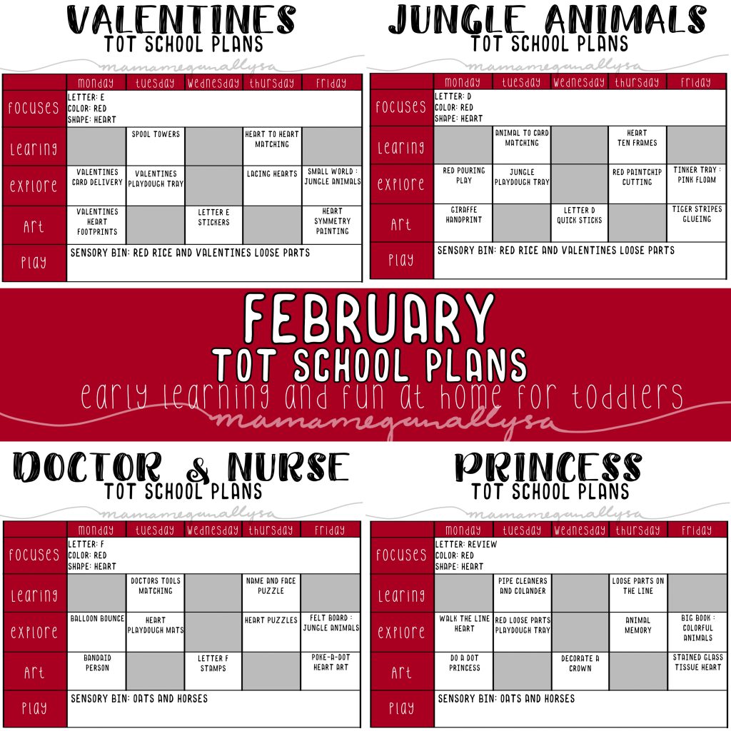 Our February Tot School plans have lots of fun Valentines crafts and some great invitations to play planned out!