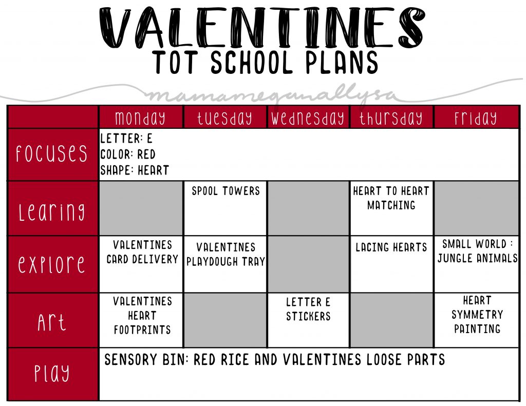 What would February Tot School be without lots of fun valentines activities centered around Hearts and the color red!