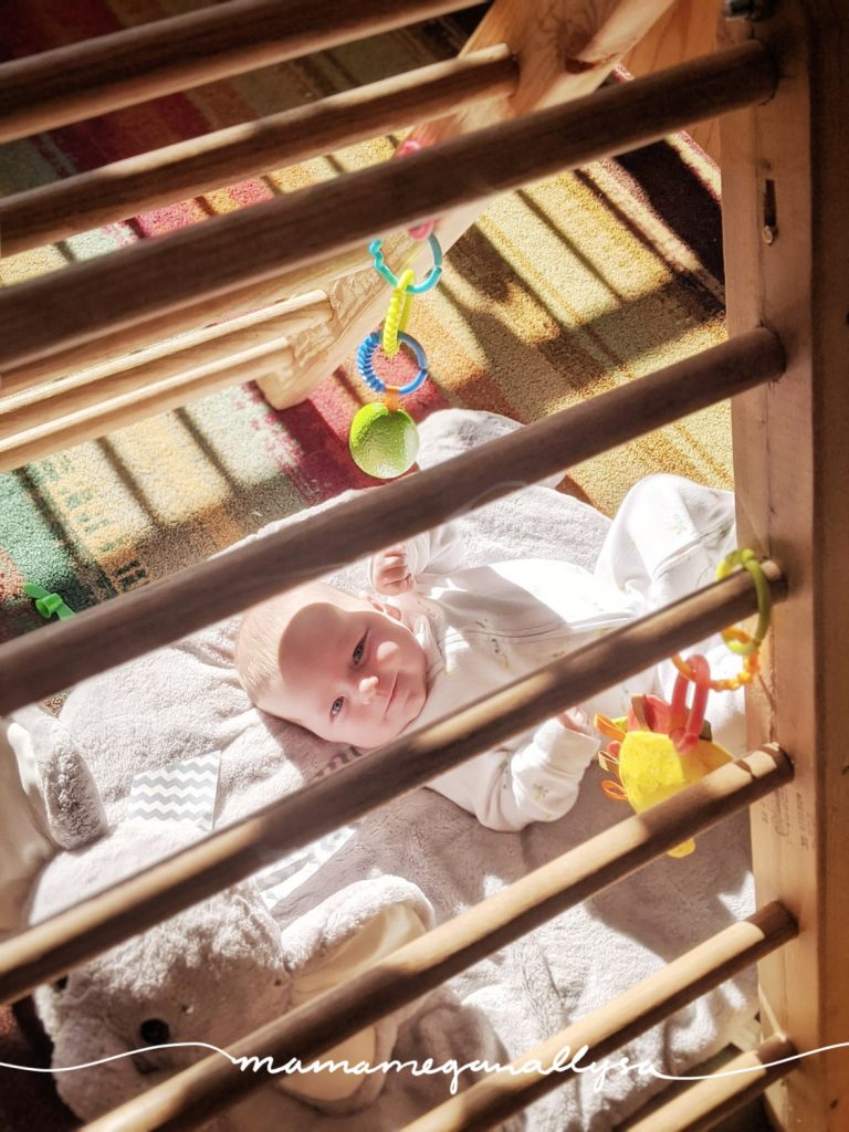 Around 2 months Bean become aware of dangle toys and she has been loving hanging out on her play mat!