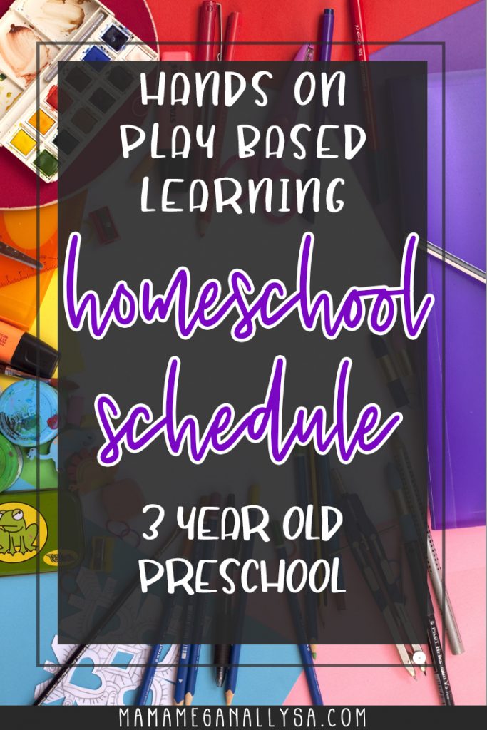 A homeschool preschool daily schedule for your 3 year old to learn in a hands-on Montessori inspired play-based routine! Download my FREE editable preschool daily routine here! #preschool #homeschool #preschoolschedule