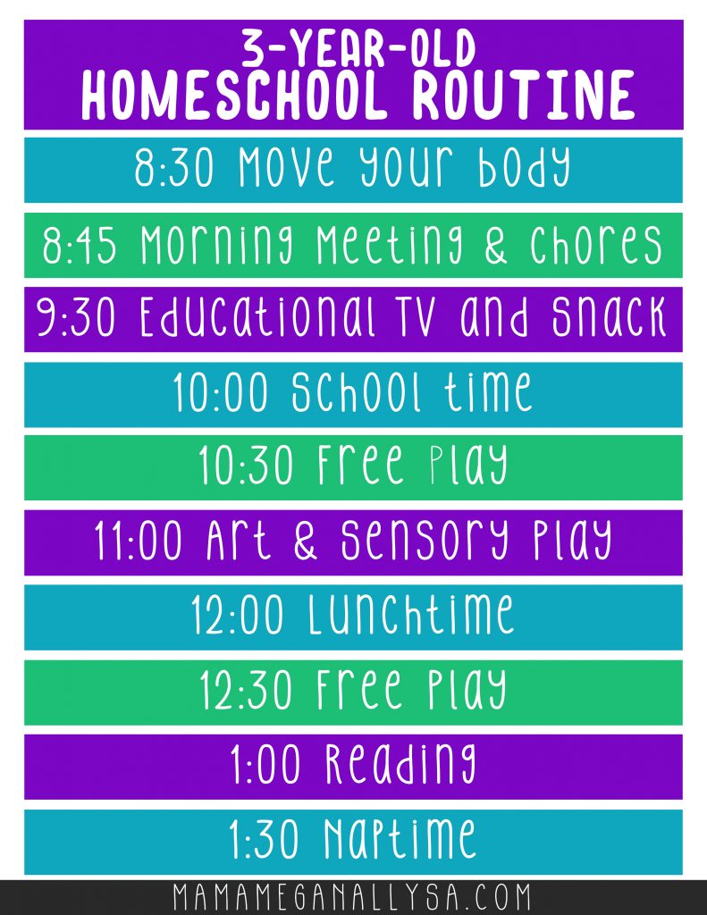 Daily Homeschool Schedule: 3-year-old Preschool with a FREE editable daily routine! #preschool #homeschool #preschoolschedule