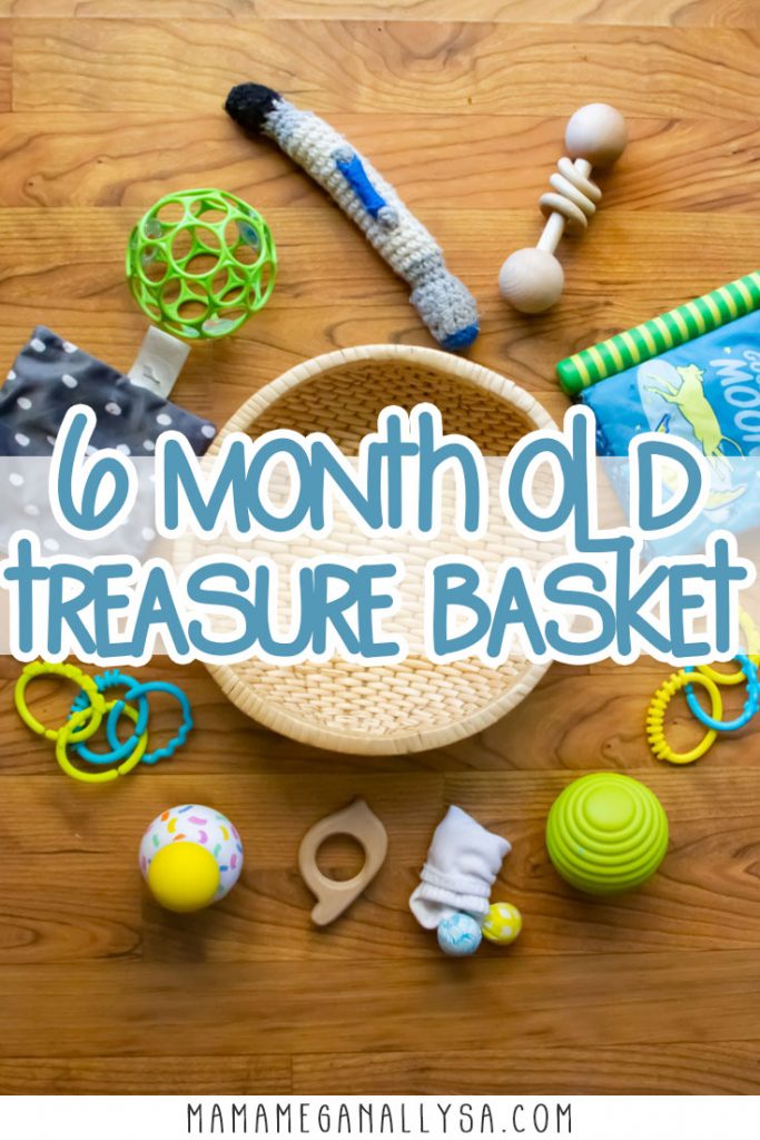 A treasure basket is a wonderful first invitation to play often found in Montessori spaces for your baby. It’s a simple basket filled with items that are simply there for the baby to discover and explore! 