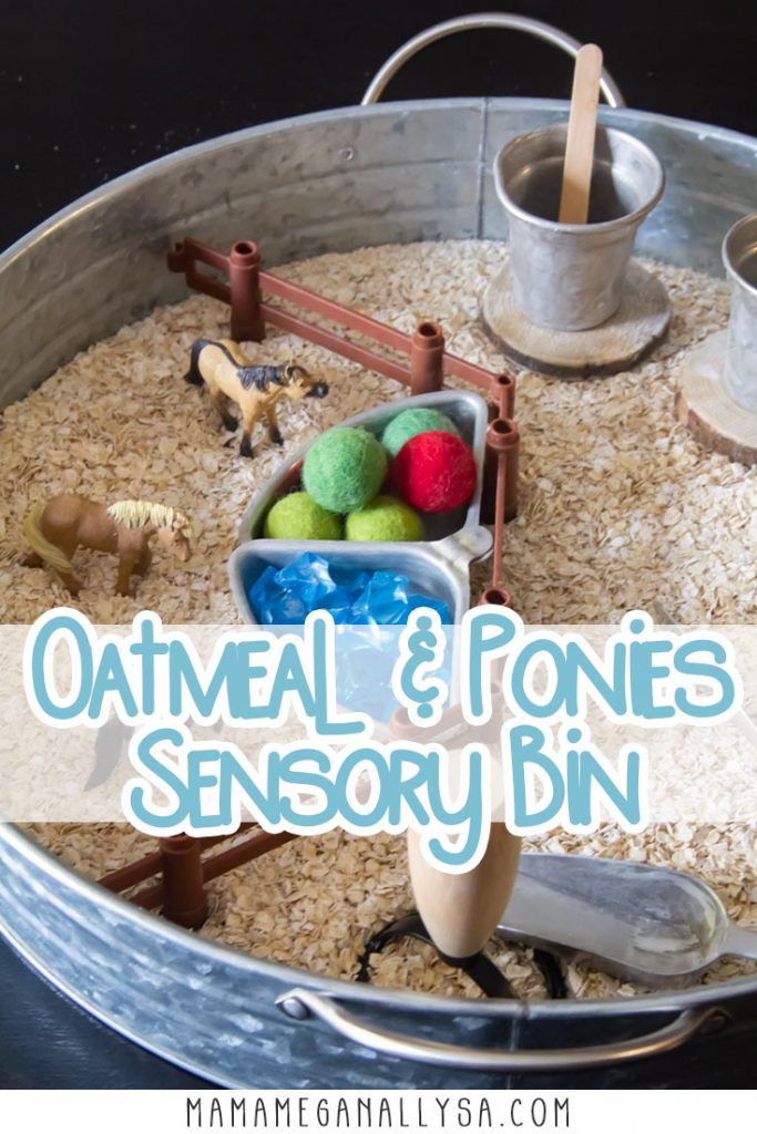 A Ponies and Oatmeal sensory bin is a super simple small world invitation to play that most any kid is bound to have a lot of fun with. 