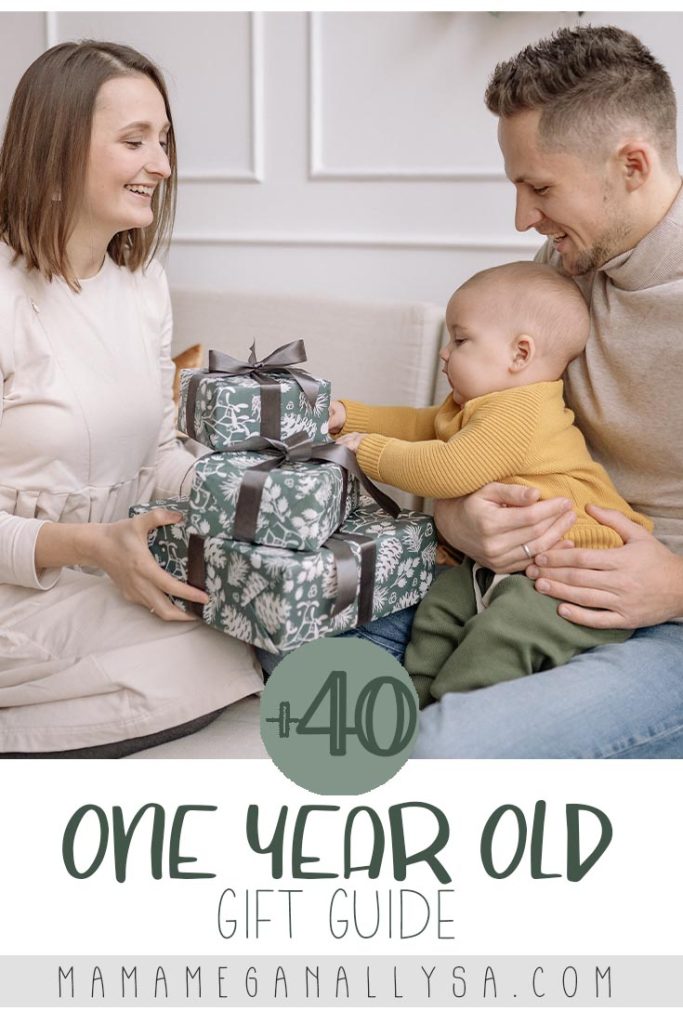 a pin image that reads +40 one year old gift guide