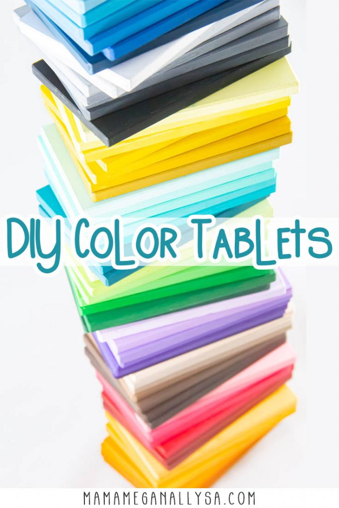 a pin that shows a tower of color tablets all stack on top of each other with the words DIY Color Tablets across the middle