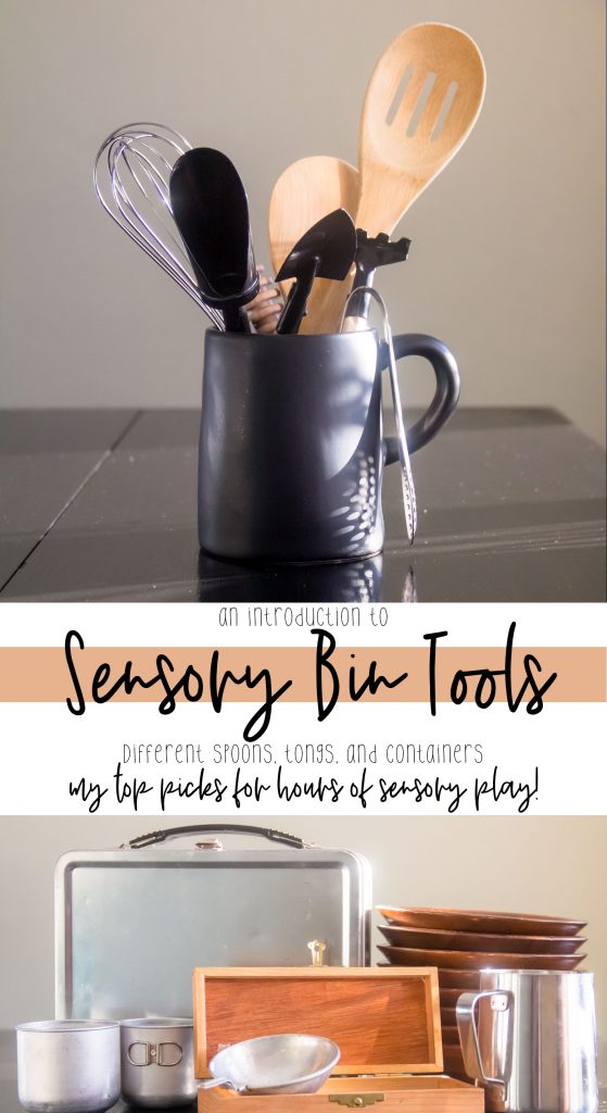 a pin showing differing kinds of tools for sensory bins