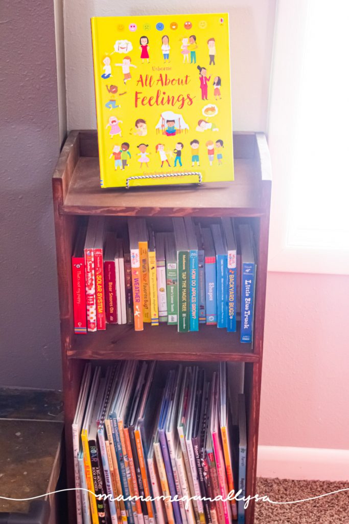 an overview of our DIY wooden books shelf