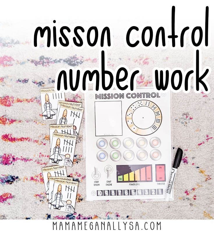 a printable mission control panel with mission number cards and a black dry erase marker nearby